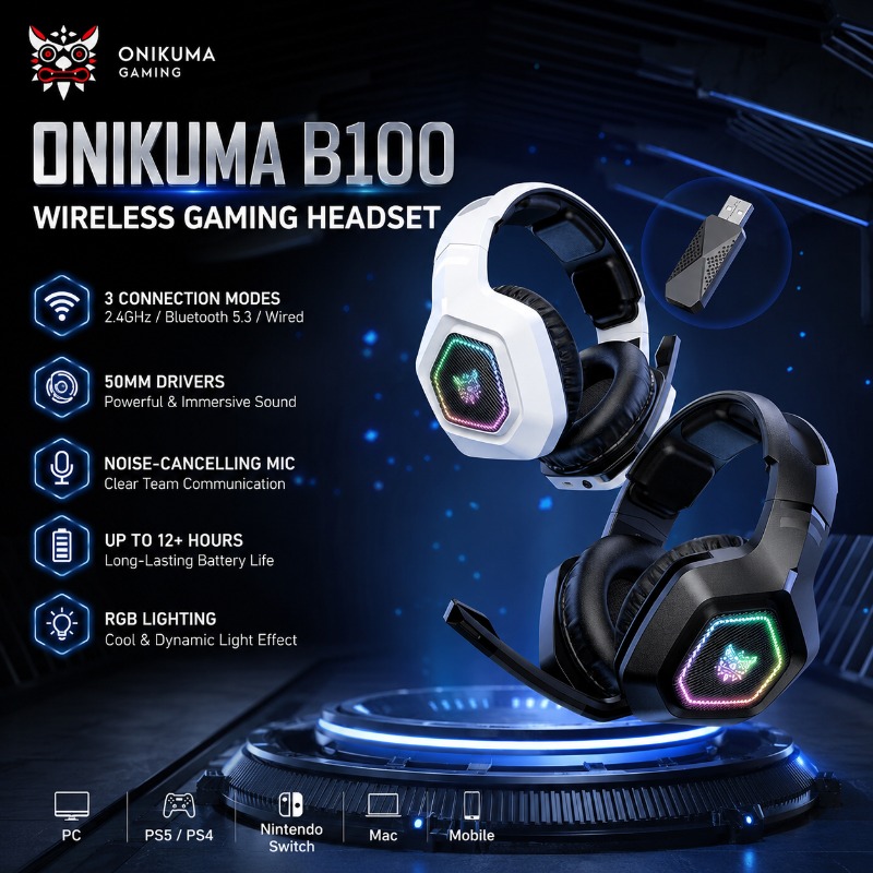 Gaming Console Amazon - ONIKUMA B100 Headset Gaming Nirkabel 2.4GHz